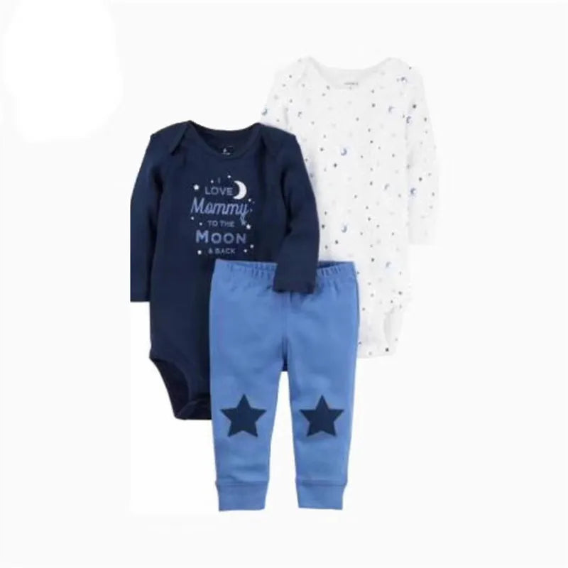 3PCS Baby Bodysuit Set – Soft Cotton Long & Short Sleeve Infant Rompers with Comfortable PP Pants for Baby Boys & Girls