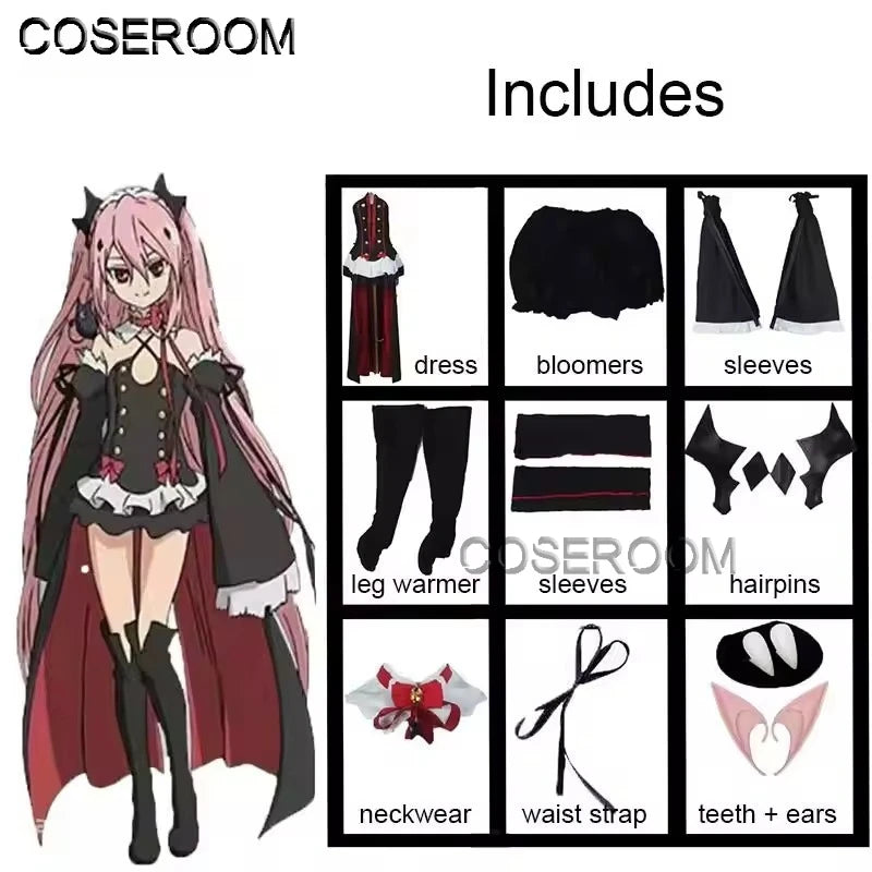 Krul Tepes Cosplay Costume – Seraph of the End Anime Vampire Witch Dress with Wig (Halloween Outfit)
