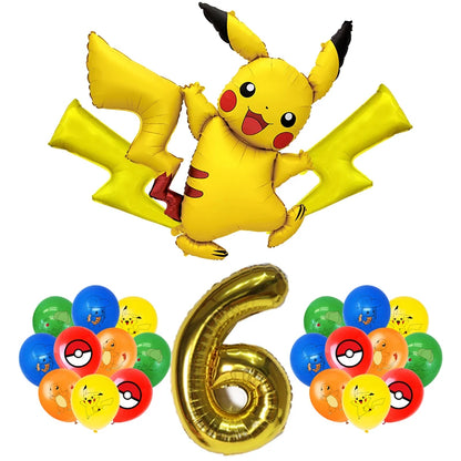 Pokémon Birthday Party Decorations – Lightning Pikachu Balloon Set with Disposable Tableware, Banner, Backdrop & Plates for Kids Events