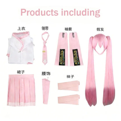 Green Ponytail Anime Cosplay Wig & Costume Set – Virtual Singer Roleplay Outfit with Top & Skirt for Comic Con, Halloween & Party Props