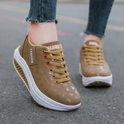 Zapatillas deportivas de mujer con cuña – Calzado deportivo casual transpirable con cordones, suela gruesa, zapatos cómodos para caminar