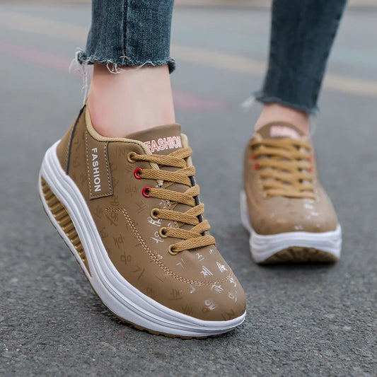 Zapatillas deportivas de mujer con cuña – Calzado deportivo casual transpirable con cordones, suela gruesa, zapatos cómodos para caminar