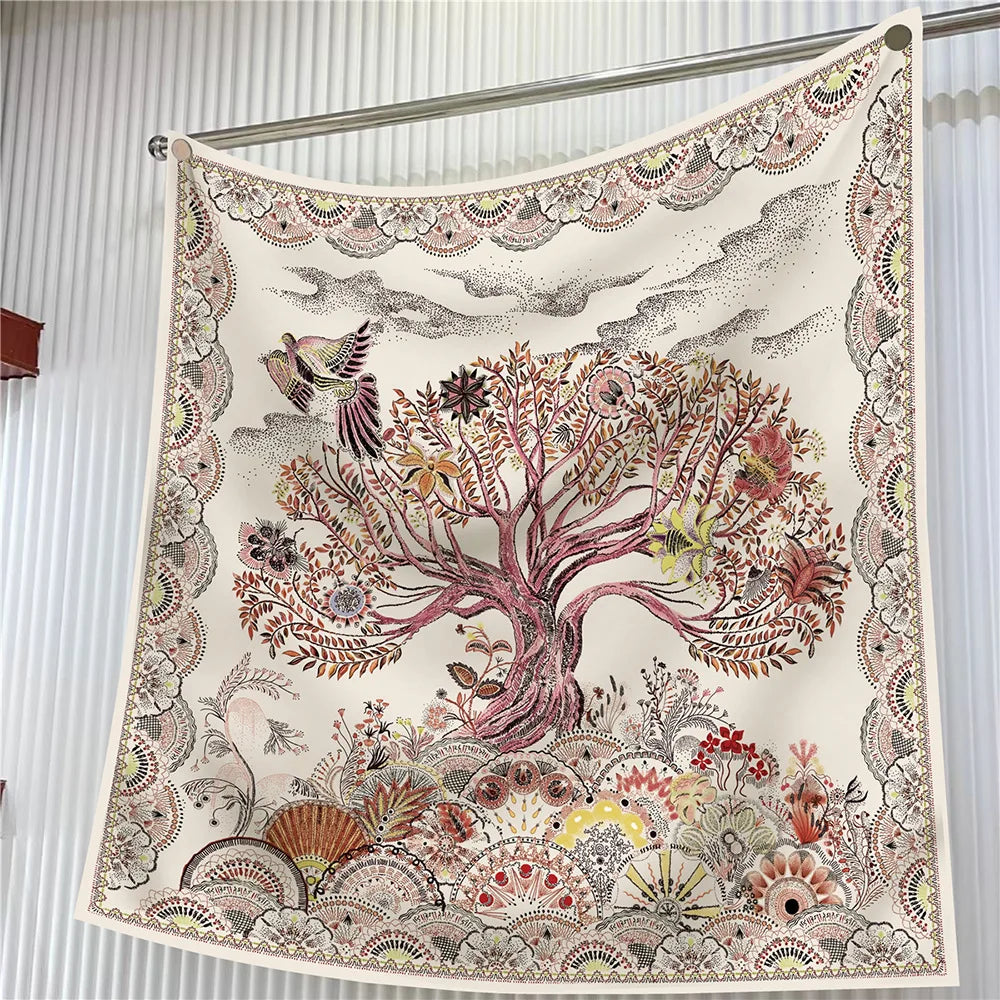 Foulard carré en soie 90 cm pour femme, motif floral, sergé de luxe, bandana, châle, hijab, cache-col, écharpe de tête