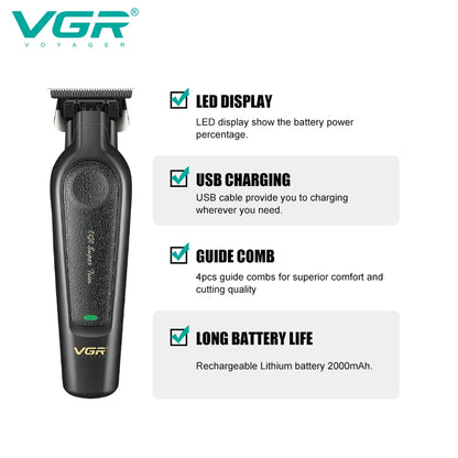 VGR V-197 & V-995 2-Piece Hair Clipper Set – Metal & Leather Body Electric Hair Trimmers with LED Digital Display, Grooming & Carving Tools