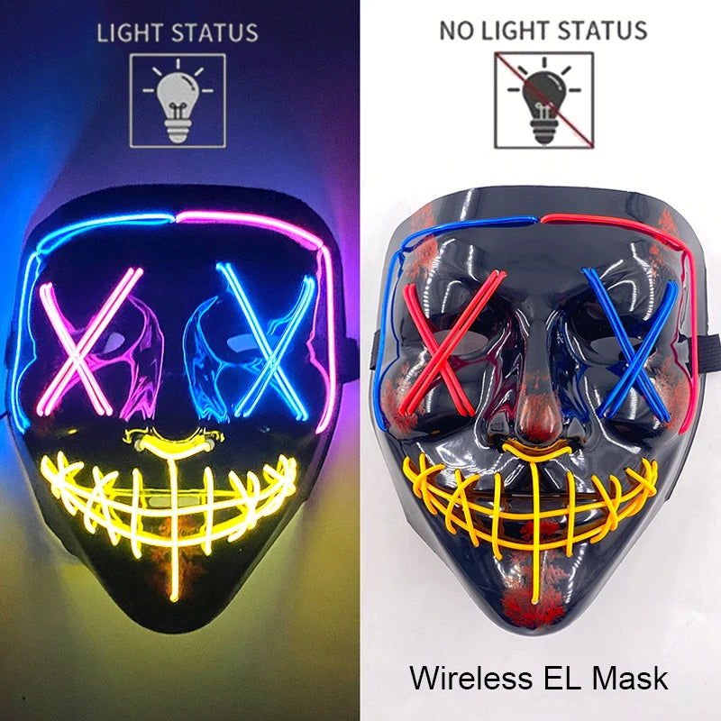 Masque LED sans fil Purge – Masque néon lumineux pour Halloween, fêtes et festivals