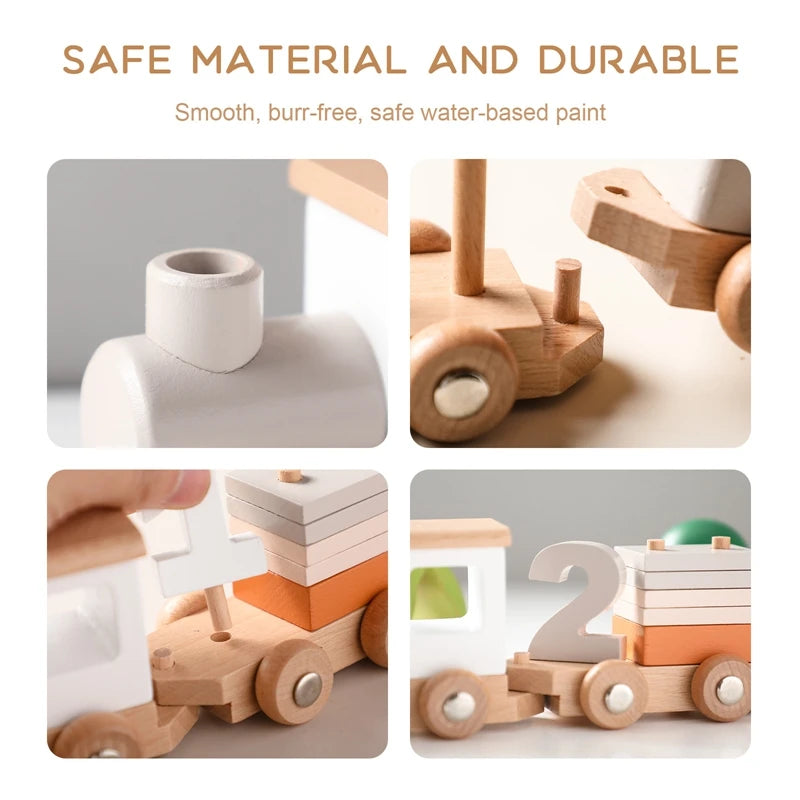 Juguete de Tren de Madera Montessori – Carrito Educativo para Bebés con Bloques Numéricos, Juguete de Madera para el Aprendizaje Temprano, Regalo de Actividad de Aprendizaje Preescolar para Niños Pequeños