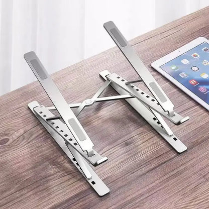 Adjustable Aluminum Laptop Stand – Foldable Notebook Holder with Heat Dissipation Design for MacBook, PC, Tablet & Desktop Computer Setup