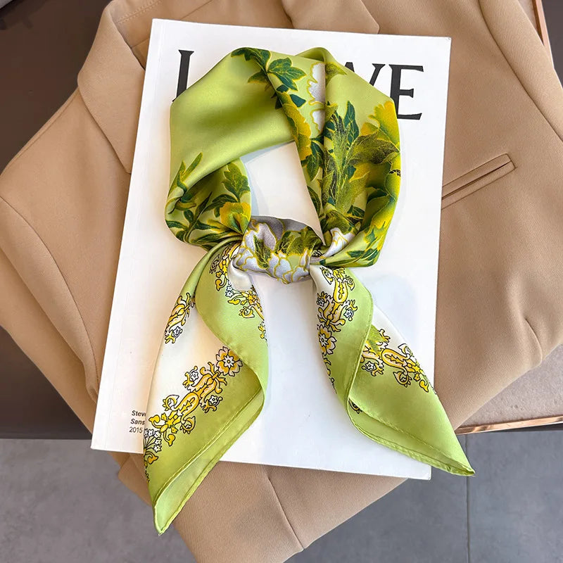 70x70CM Foulard en soie imprimé pour femme – Châle Pashmina carré tendance, tour de cou de luxe, bandeau et bandana décoratif