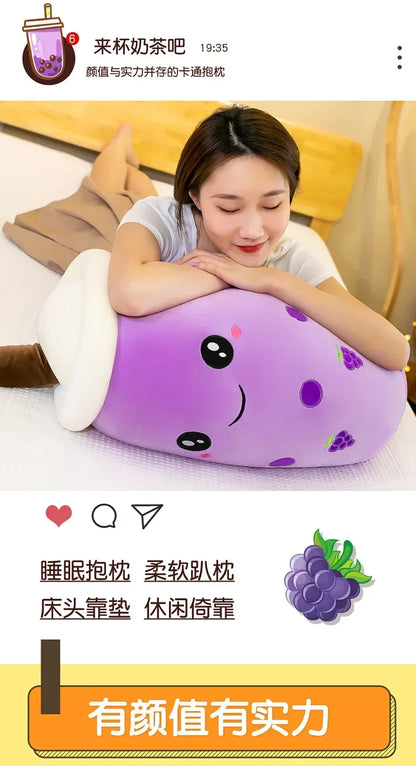 Giant Bubble Tea Plush Pillow – 22–70cm Squishy Milk Tea Boba Stuffed Toy Fruit Drink Bottle Decor Gift