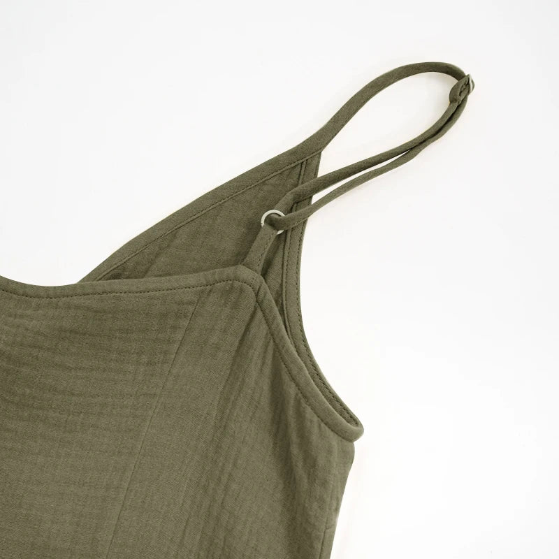 Vintage Women's Maxi Dress 100% Cotton Crepe Gauze V-Neck Sleeveless Bandage Long Elegant Summer Dress