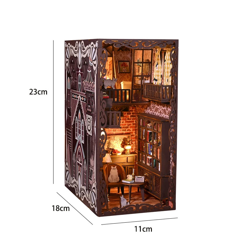 Kit de book nook à fabriquer soi-même – Maquette de maison de poupée miniature en bois à insérer dans une étagère pour adultes, loisirs créatifs et décoration d'intérieur