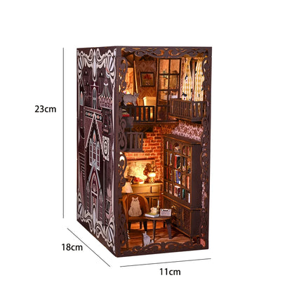 Kit de book nook à fabriquer soi-même – Maquette de maison de poupée miniature en bois à insérer dans une étagère pour adultes, loisirs créatifs et décoration d'intérieur