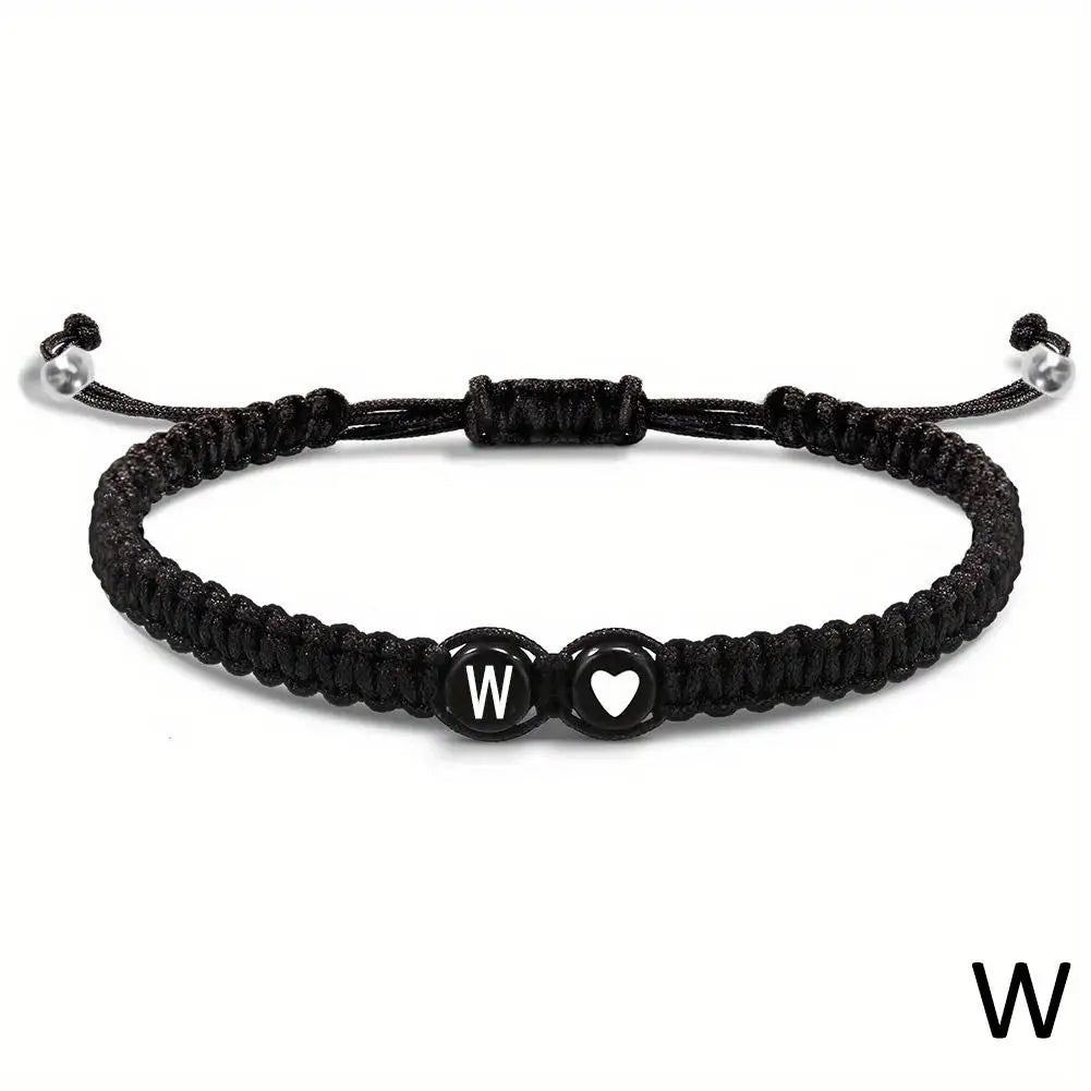 A–Z Initial Heart Braided Bracelet – Personalized Adjustable Name Charm Bracelet for Women & Men | Friendship Jewelry Gift
