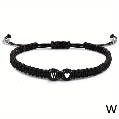 A–Z Initial Heart Braided Bracelet – Personalized Adjustable Name Charm Bracelet for Women & Men | Friendship Jewelry Gift