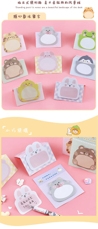 8 Packs Cartoon Animal Sticky Notes – Cute Shaped Memo Pads with Colorful Creative Designs for Office, School, Journaling & Stationery Use