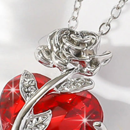 Dark Red Faux Crystal Rose Pendant Necklace – Love Heart Flower Choker for Women, Gothic Punk Jewelry for Dating, Banquets & Daily Wear