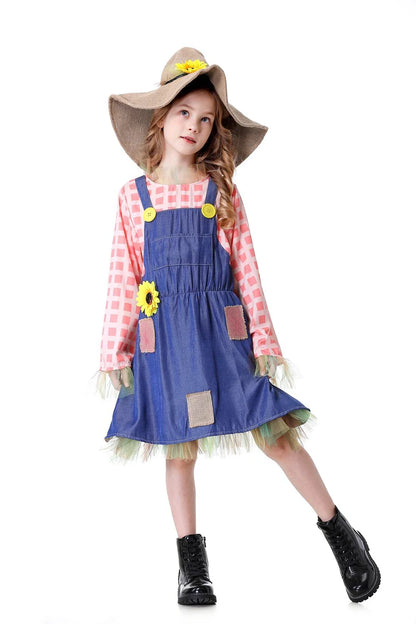 Parent-Child Pioneer Girl Cosplay Costume – Colonial Floral Village Dress with Hat for Kids Halloween, Carnival & Dress-Up Role Play
