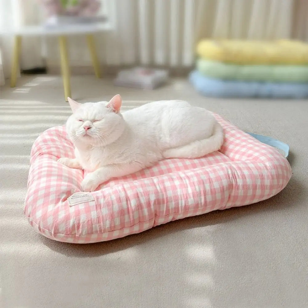 Tapis de Lit Chauffant Respirant pour Chien – Coussin de Couchage Doux Macaron à Carreaux pour Animaux avec Base Antidérapante pour Chats et Chiens