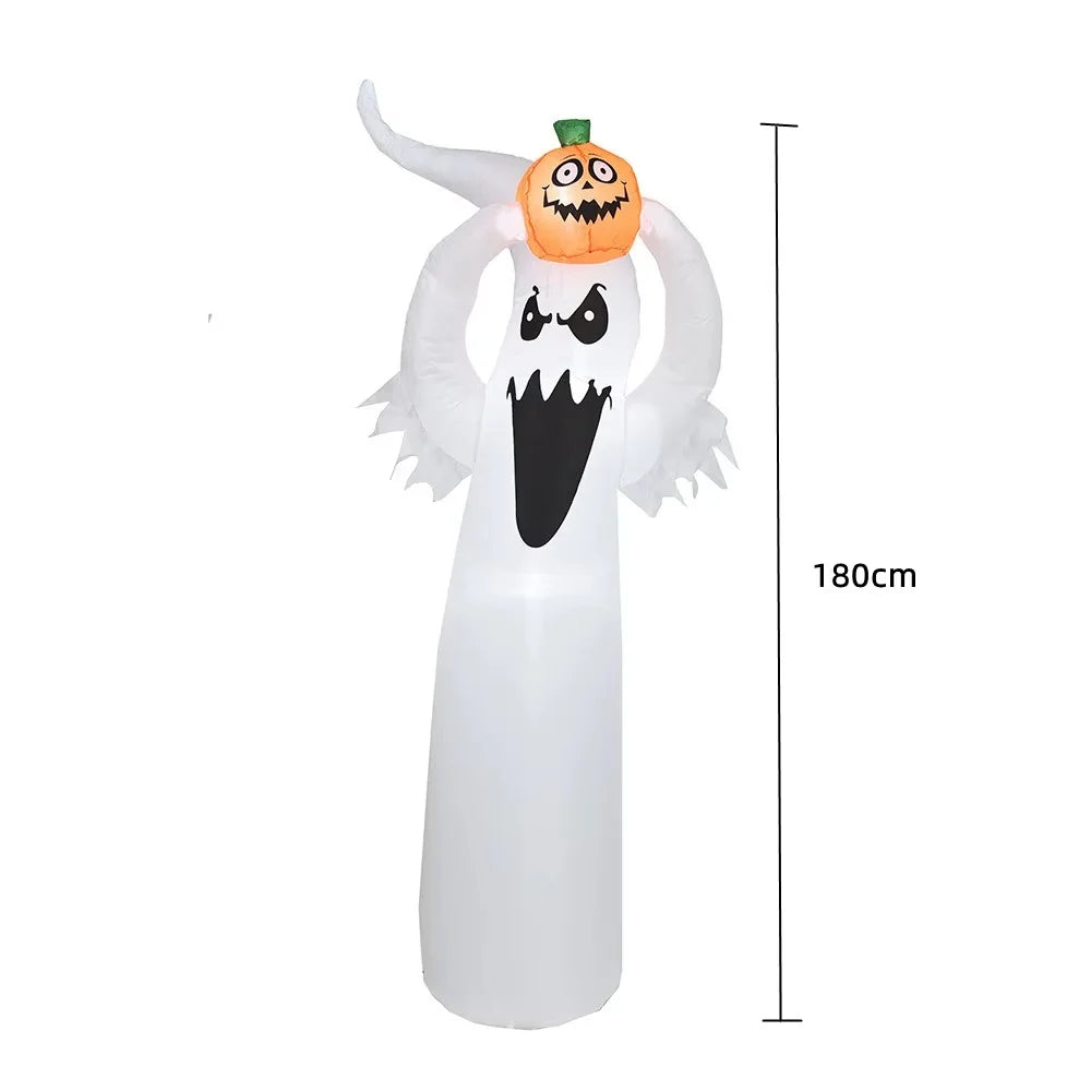 2.4M Large Halloween Inflatable Ghost Decoration – Ghost Holding Pumpkin Street Sign, Trick or Treat Yard & Party Decor