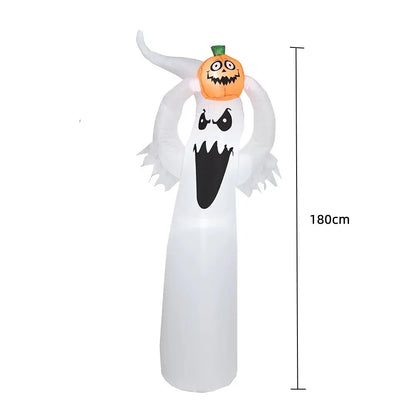 2.4M Large Halloween Inflatable Ghost Decoration – Ghost Holding Pumpkin Street Sign, Trick or Treat Yard & Party Decor