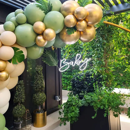 40PCS Sage Green Gold White Latex Confetti Balloons – Elegant Balloon Set for Baby Shower, Birthday, Wedding & Party Decorations