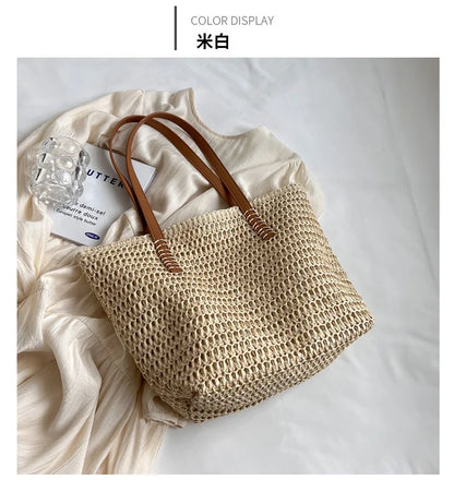 Bolso de Hombro de Paja Tejido a Mano para Mujer – Bolso Tote Bohemio de Verano para Playa, Bolso de Mano Tejido a la Moda 2025 para Viajes, Compras, Vacaciones y Uso Diario Casual