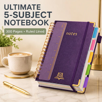 A5 Hardcover Spiral Notebook – 300 Pages 5-Subject Journal with Dividers & Tabs, 6.2×8.2" Notebook for Work & Study