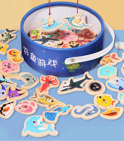 Jouet de Pêche Magnétique en Bois – Jeu d'Apprentissage Montessori sur la Vie Marine, Activité de Pêche Éducative Précoce pour Bébé, Jouet de Développement Cognitif Interactif Parent-Enfant pour Enfants