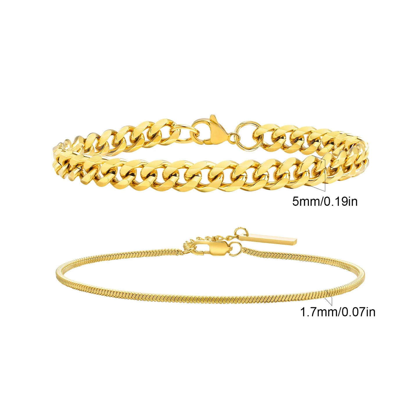 2-Piece Men's Chain Bracelet Set – Stainless Steel Twist Rope & Cuban Link Wristbands in Silver, Gold & Black | Fashion Jewelry Gift