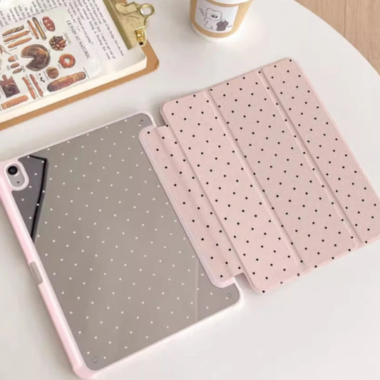 Funda Trifold Negra de Puntos para iPad Pro 11, Pro 12.9, Air 4/5, Air 3, iPad 10.ª Gen, 10.2, 10.5, 9.7 y iPad Mini 6