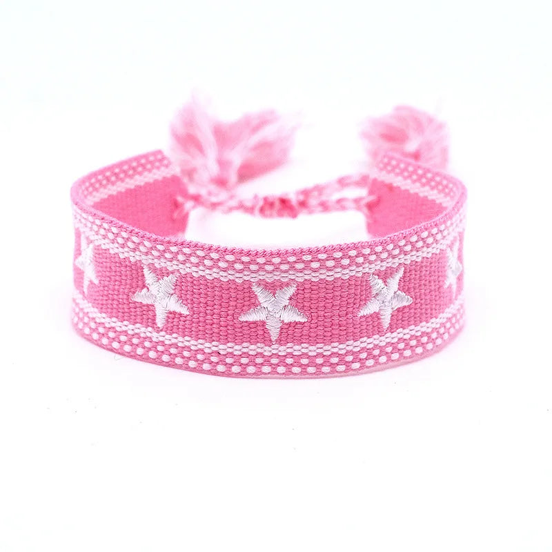 Pulsera de estrella bordada bohemia – Correa de muñeca tejida a mano con borlas para mujer | Regalo de joyería de moda étnica