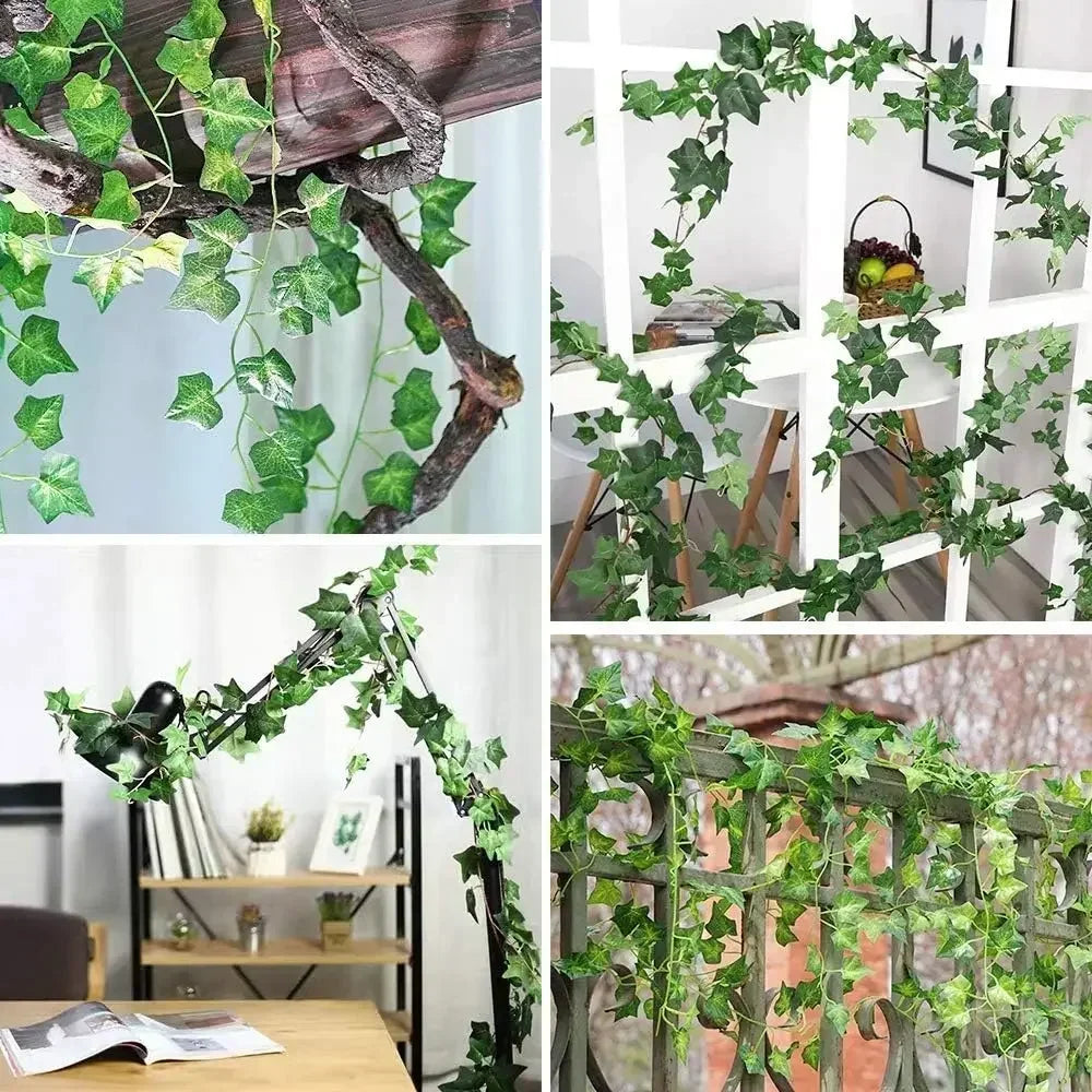 Artificial Ivy Vine Garland – Realistic Faux Green Leaf Rattan Creeper for Garden, Wedding Decor, Party Decorations, Hanging Plants & Home Decoration