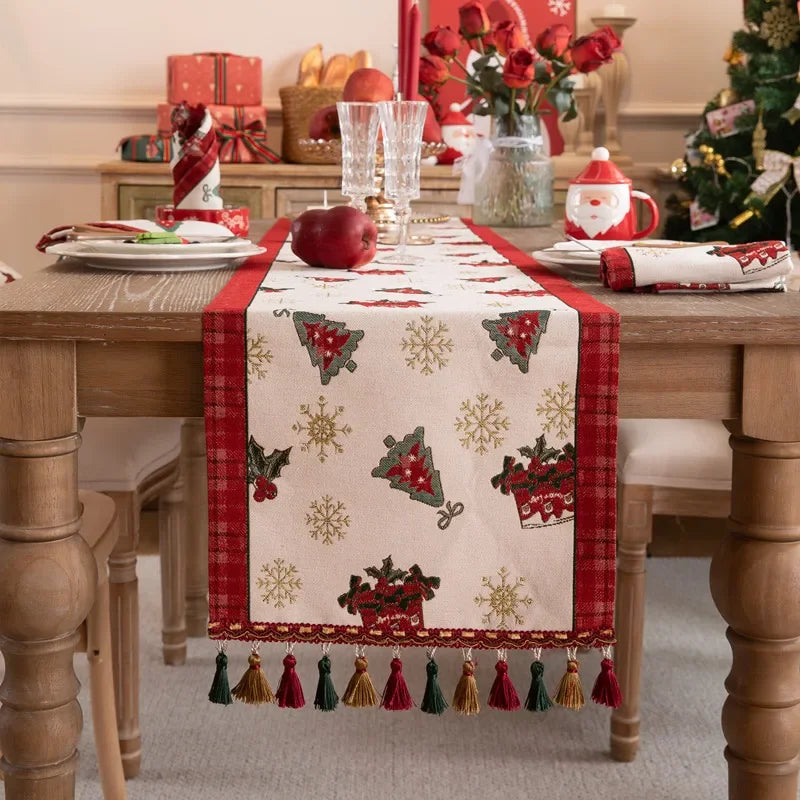 Christmas Snowflake Jacquard Table Runner – Winter Dining Table Cloth for Xmas, New Year, Rustic Home Decor & Holiday Gift