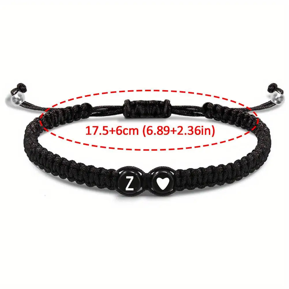 Pulsera Corazón Inicial Personalizada – Pulsera de Cuerda Trenzada Hecha a Mano con Letras de la A a la Z para Hombres y Mujeres | Regalo de Joyería para Parejas y Amigos