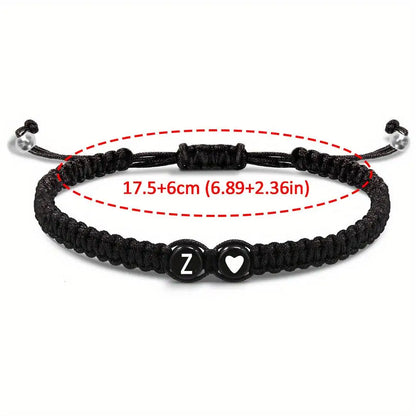Pulsera Corazón Inicial Personalizada – Pulsera de Cuerda Trenzada Hecha a Mano con Letras de la A a la Z para Hombres y Mujeres | Regalo de Joyería para Parejas y Amigos