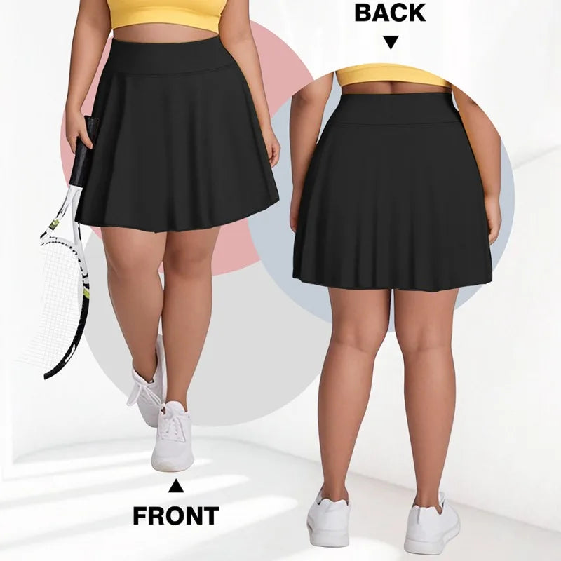 Plus Size Women's High-Waist Sports Skort with Pockets – Comfortable Solid Fitness Skirt for Gym, Outdoor Activities & Casual Wear