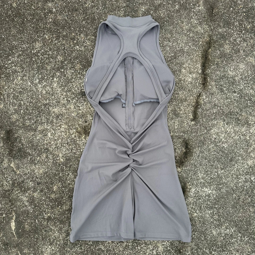 Women’s Scrunch Back Yoga Jumpsuit Shorts Set – Solid Color Zipper Gym Fitness One-Piece Sportswear