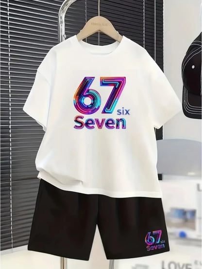 Conjunto de camiseta y pantalones cortos divertidos con gráficos para niños, atuendo informal de verano de 2 piezas para niños.