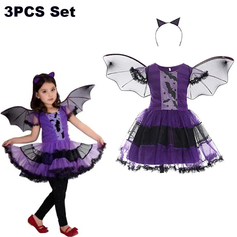 Girls’ Vampire Devil Cosplay Costume Set – Complete Halloween Party Outfit with Accessories, Holiday Dress-Up Costume & Gift
