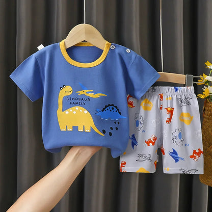 Conjunto de ropa de verano para niños de 2 piezas – Conjunto de camiseta y pantalones cortos de algodón para niños y niñas, ropa de manga corta para bebés, traje informal suave para niños para el juego diario y la comodidad