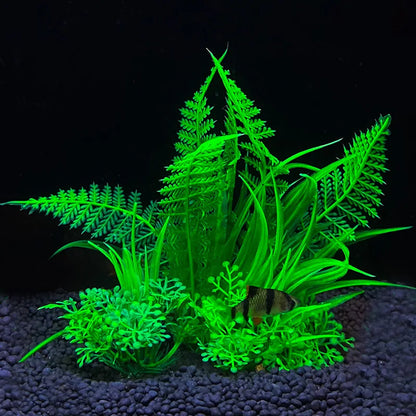 Artificial Underwater Aquarium Plants – Plastic Aquatic Fake Shrubs & Green Water Grass for Fish Tank Landscaping, Realistic Simulated Decor