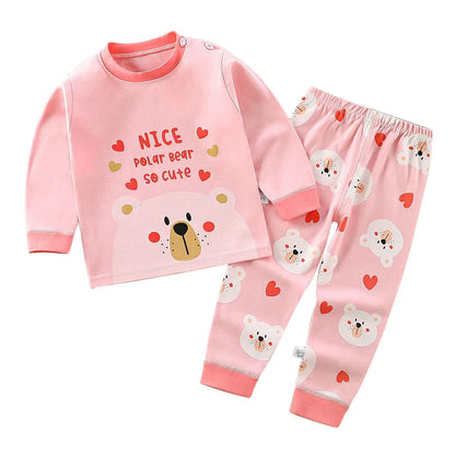 Conjunto de pijama de algodón para niños – Ropa de dormir de dibujos animados de otoño invierno para niños y niñas, conjunto de ropa de descanso suave para niños, ropa de noche acogedora y conjunto para el hogar para un sueño cómodo