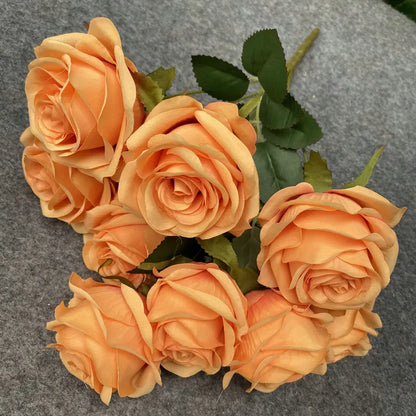 9 Heads Artificial Camellia Rose Bouquet – Realistic Faux Flowers for Wedding Decor, Party Displays, Home Decoration & Floral Gifts