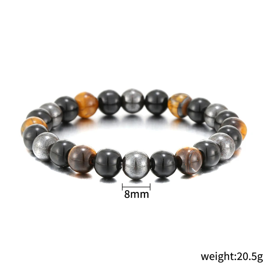 Bracelet de perles en obsidienne noire naturelle, hématite et œil de tigre – Bracelet en pierres naturelles pour homme, protection, énergie et accessoire de mode