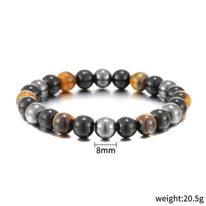 Bracelet de perles en obsidienne noire naturelle, hématite et œil de tigre – Bracelet en pierres naturelles pour homme, protection, énergie et accessoire de mode