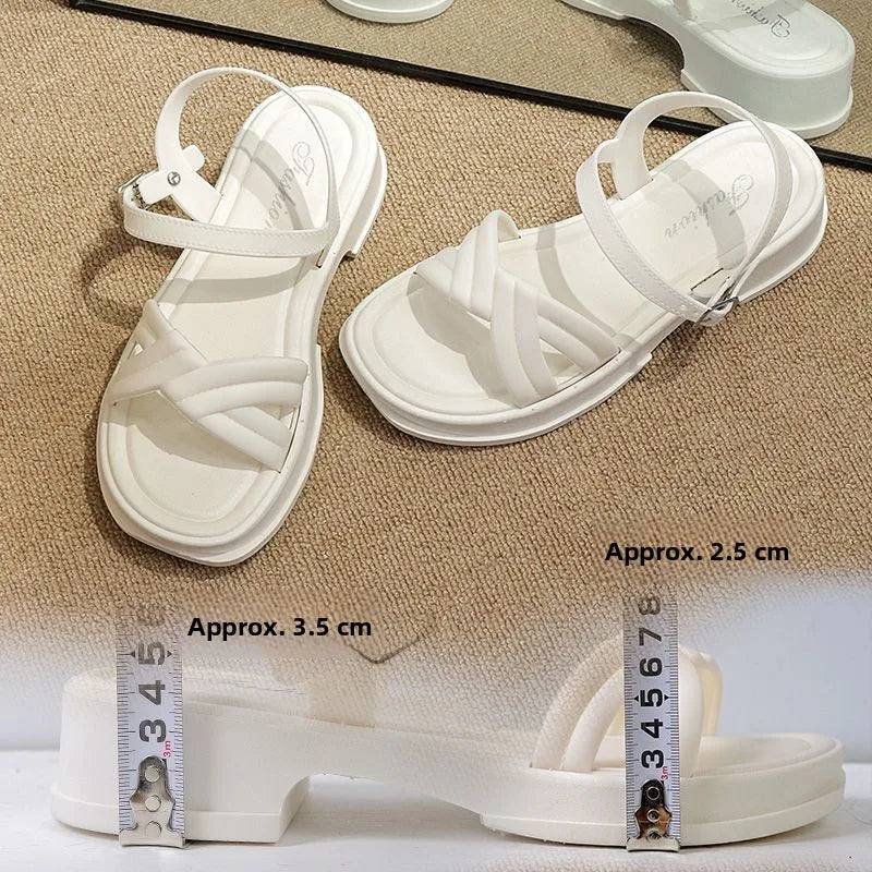 Sandales à talons épais pour femme – Chaussures d'été décontractées à enfiler, sandales mode confortables à talon bas pour un usage quotidien