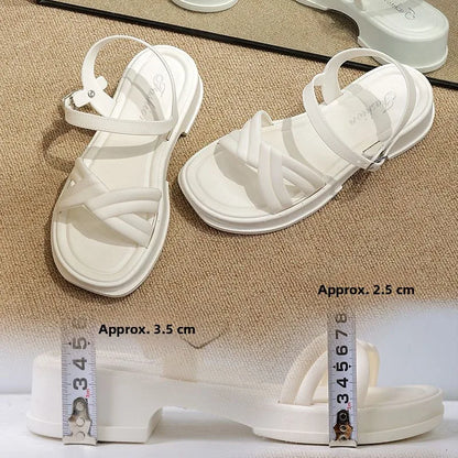Sandales à talons épais pour femme – Chaussures d'été décontractées à enfiler, sandales mode confortables à talon bas pour un usage quotidien