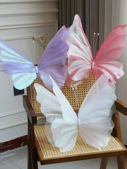 3D Gradient Silk Butterflies – Glitter Layered Butterfly Decorations for Weddings, Parties & Photo Props