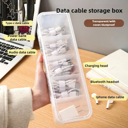 Transparent Cable Organizer Box – Dustproof Storage Case with Lid for Office, Home & Desk Organization