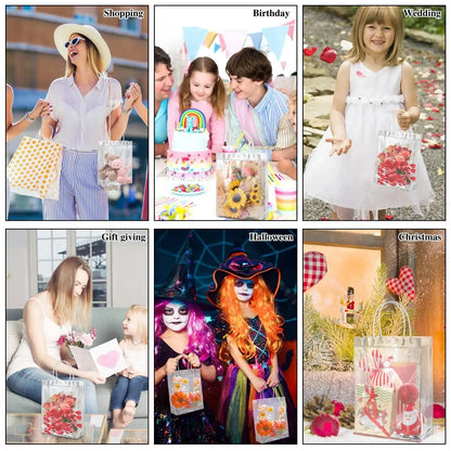 Bolsas de regalo de PVC transparente con asa – Bolsas de regalo de plástico reutilizables transparentes para cosméticos, empaques minoristas, recuerdos de fiesta y compras